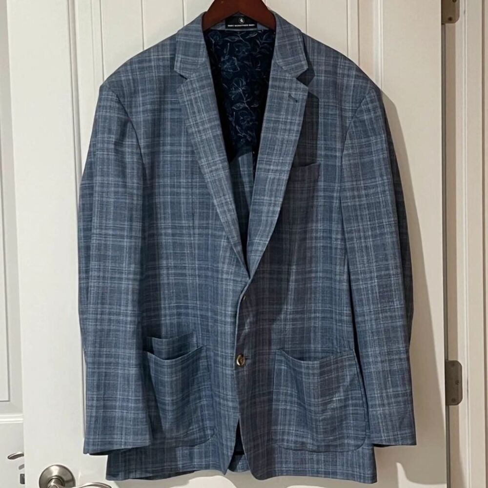 Hart Schaffner Marx HartFlex XXL Blue Gray Plaid Stretch Sport Coat Blazer